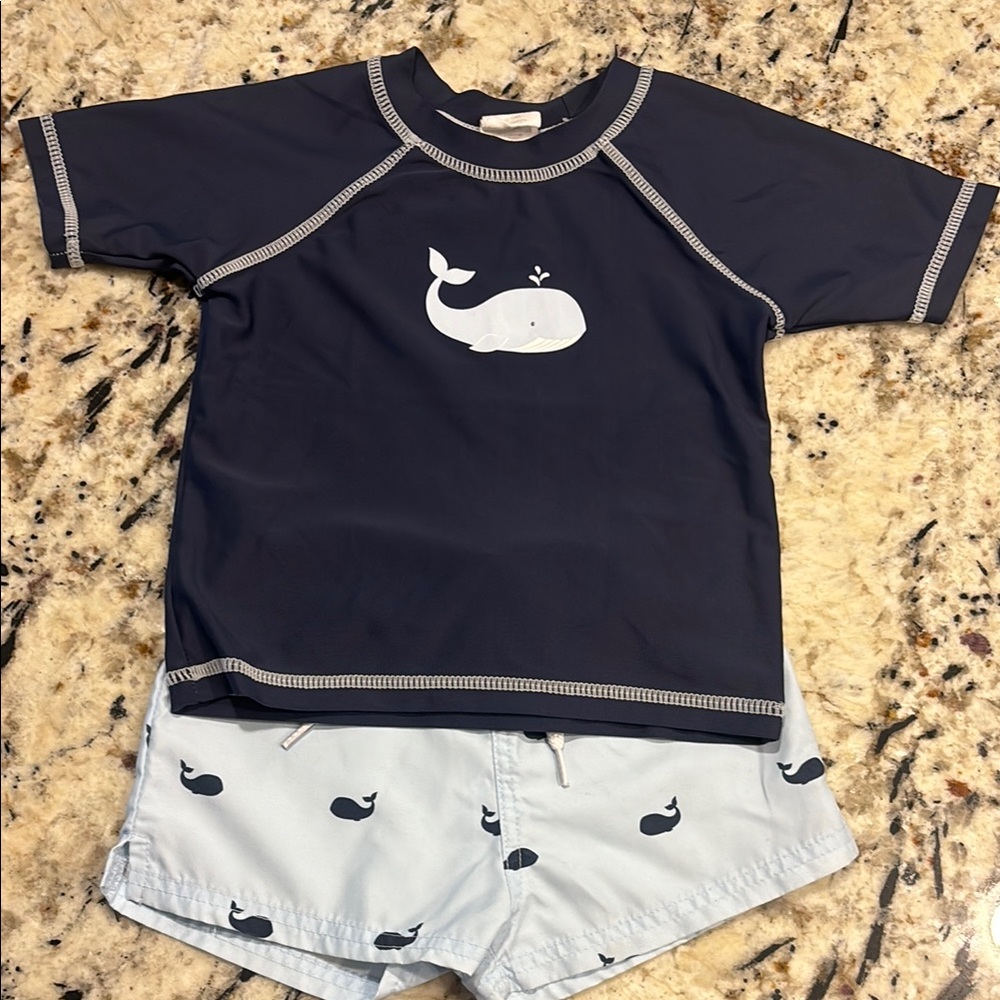 Starting Out Blue Rashguard Swim Set Whale Design